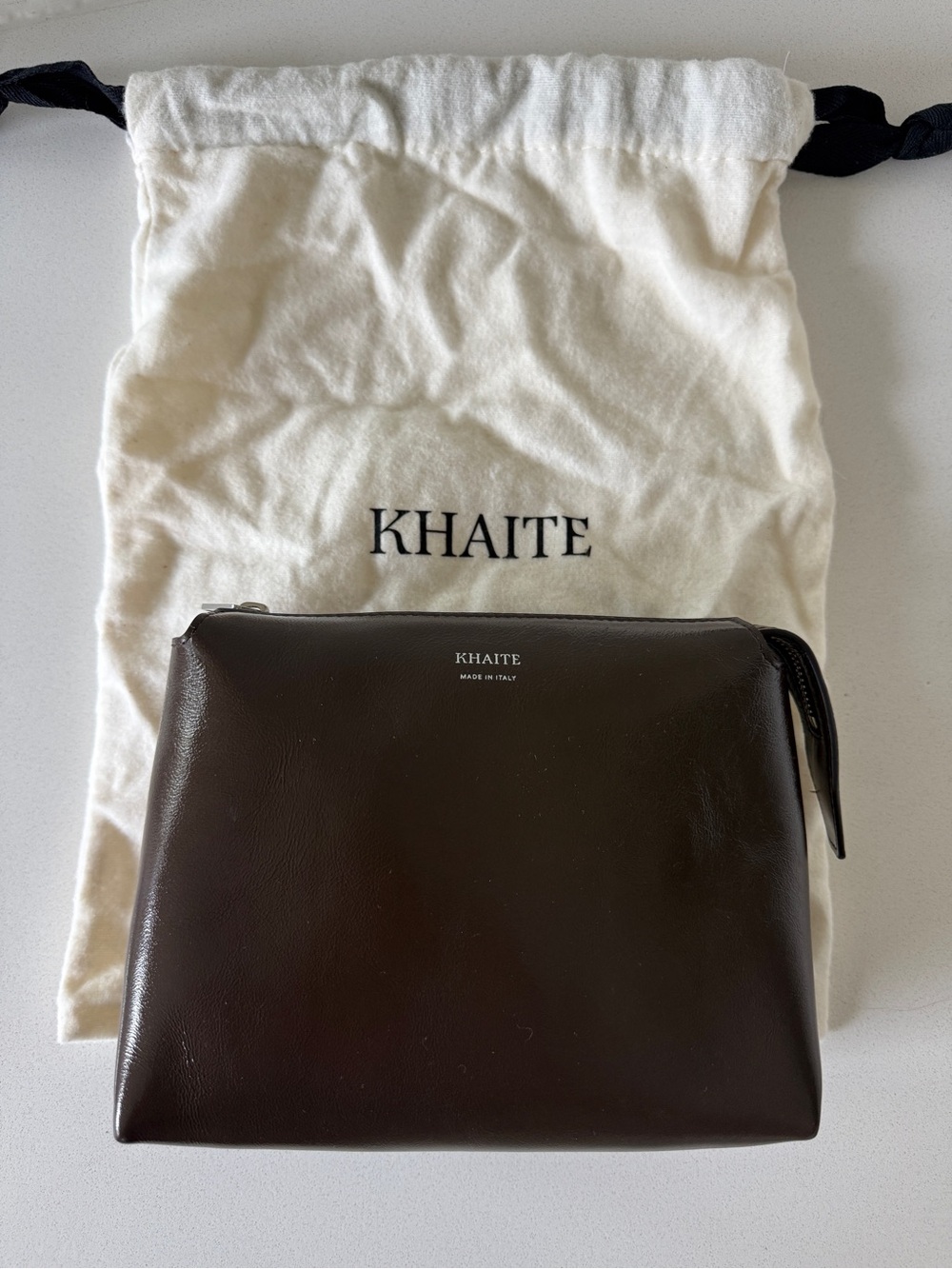 KHAITE Dark Brown Leather Clutch Bag Purse New
